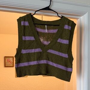 Free People Striped Olive and Purple Knit Vest